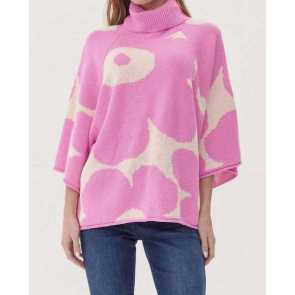 JODIFL Sweaters - JODIFL Pink and Cream Floral Turtleneck Sweater